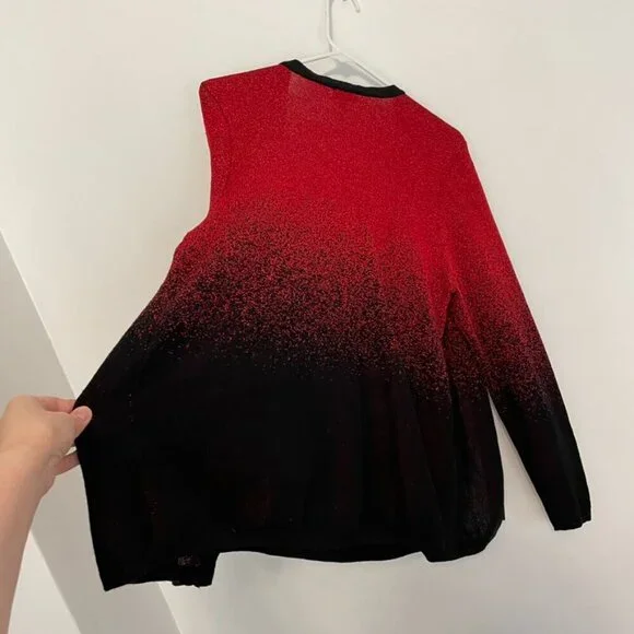 AVENUE Plus Size Red Metallic Black Ombre Twin Set Twinset Top Cardigan Sweater - Picture 11 of 11